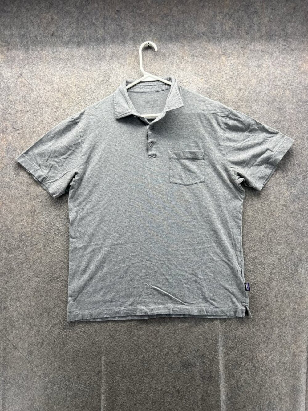 Patagonia Polo Shirt Men Large Gray Organic Cotton Jersey Pocket Logo Casual